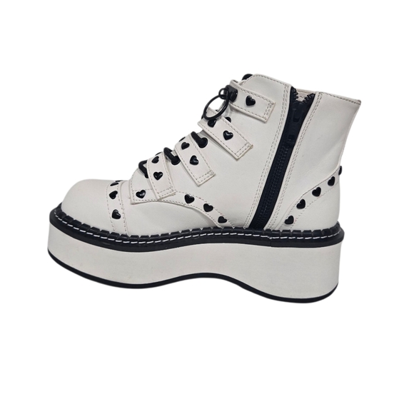 Demonia Emily White Black Combat Boots 7 - Picture 4 of 9